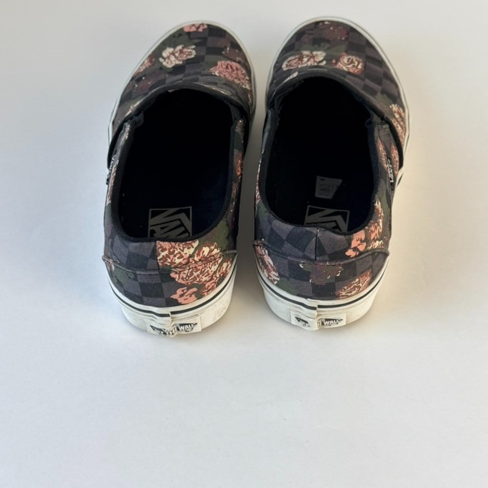 VANS Womens Floral Checkerboard Asher Skate Shoes Size 7.5 Slip On - Picture 4 of 9